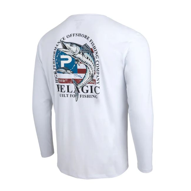 Camiseta Stratos LS Patriot Wahoo Blanco Pelagic